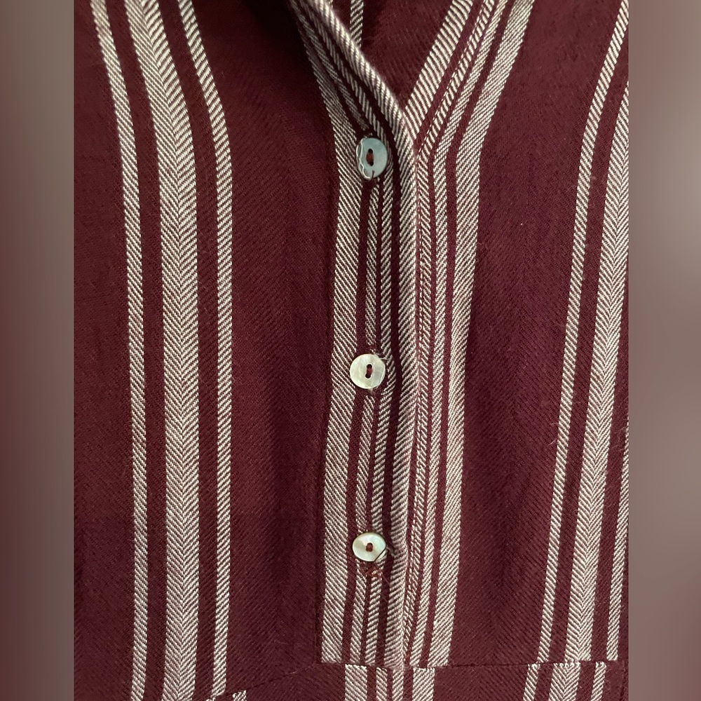 Altar’d State Striped Button Down Burgundy Retro Pin Up Midi Dress - Picture 6 of 11